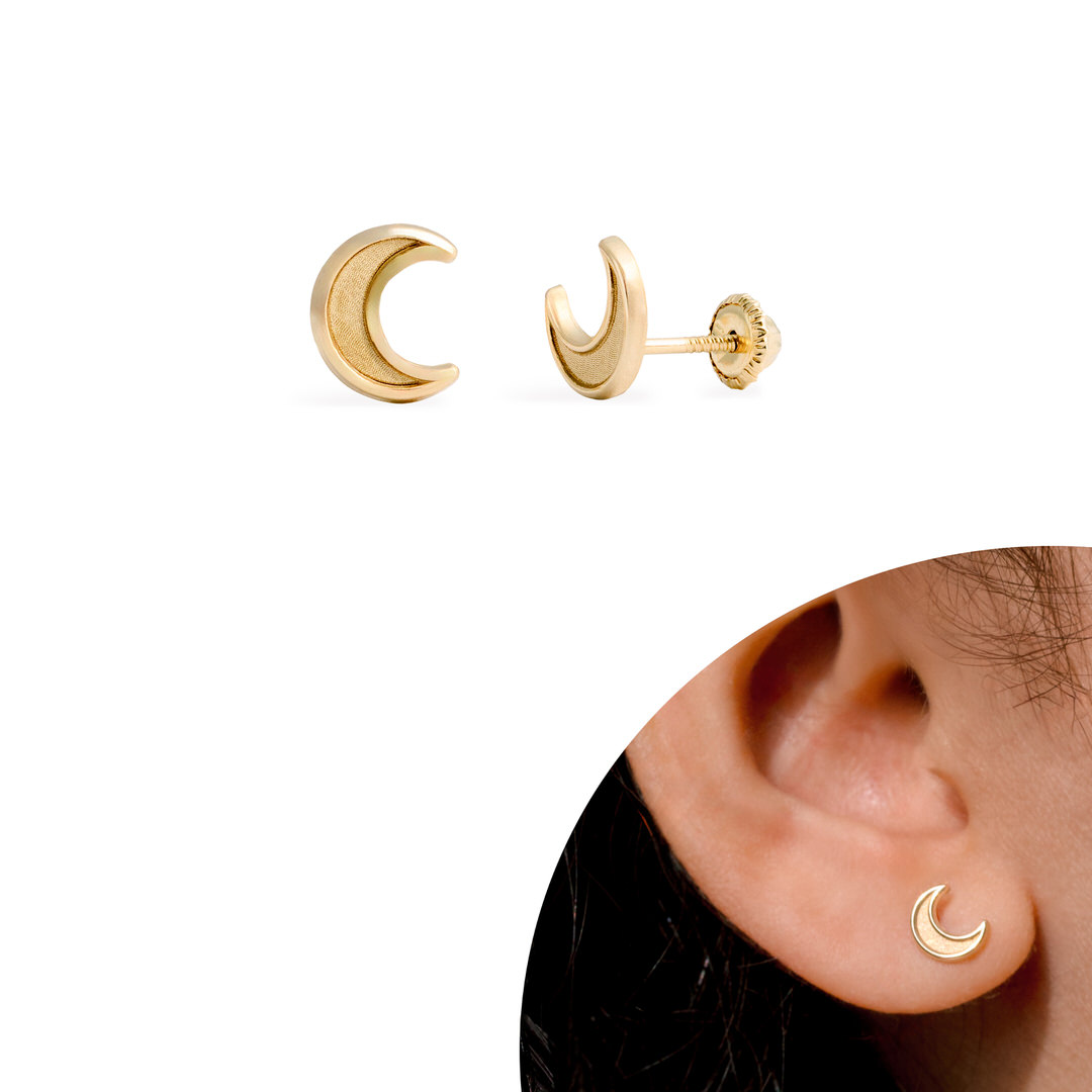 Aretes de bebe  de oro 18k Luna